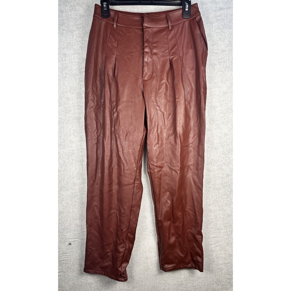 Express High Rise Ankle Faux Leather Pants Women's Size Small Brown Pleated